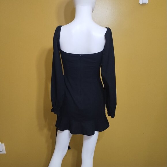Princess Polly Long Sleeve Ruffled Faux Wrap Cotton Micro Mini Dress Sz 4 Y2K - Picture 6 of 9